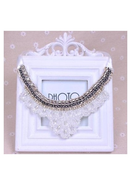 N005BEYAZ Retro Sahte Yaka Gömlek Kısa Kolye Siyah Yaka Düğmesi Dantel Dekore Gerdanlık Kolye Hediye Tasarım Şerit Zincir Yanlış Yaka (Yurt Dışından)