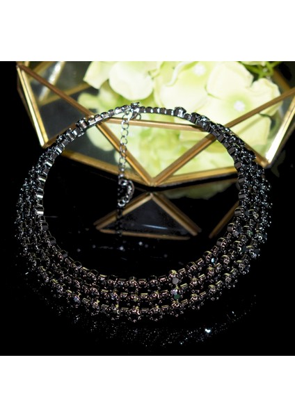 3sıra-Siyah Moda Takı Aksesuarları Lüks Rhinestone Satır Redblueyellow Gerdanlık Kolye Kadınlar Için Mizaç Yaka Kolye Hediye (Yurt Dışından)