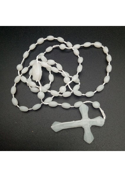 Krem Karanlıkta Parlayan Tespih Boncuk Zincir Kolye Kadınlar Için Haç Çapraz Kolye Plastik Aydınlık Kolye Dini Takı (Yurt Dışından)