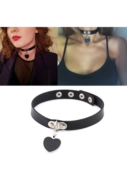 CR641A Aşk Sıcak Punk Çapraz Yaka Gerdanlık Çan Yuvarlak Kolye Kalp Siyah Pu Deri Punk Goth El Yapımı Boyun Takı (Yurt Dışından)