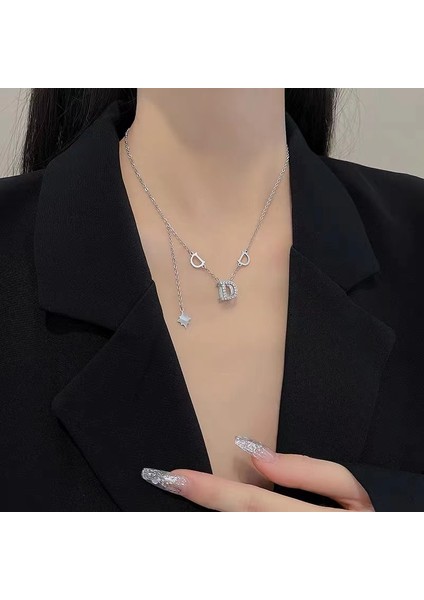 XL366 Yeni Moda Şeffaf Uyku Zirkon Mektup D Püskül Yıldız Kolye Klavikula Kolye Bayanlar Takı Parti Düğün Takı Hediye (Yurt Dışından) modelleri