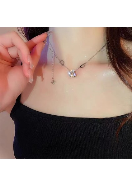 XL366 Yeni Moda Şeffaf Uyku Zirkon Mektup D Püskül Yıldız Kolye Klavikula Kolye Bayanlar Takı Parti Düğün Takı Hediye (Yurt Dışından) fırsatları