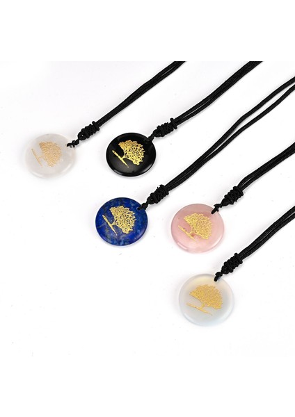 No.11 Boyutu Doğal Taşlar Hayat Ağacı Kolye Şifa Reiki Kristal Ametist Çakra Yuvarlak Oyulmuş Taş Charms Kolye Takı Yapımı Için (Yurt Dışından)