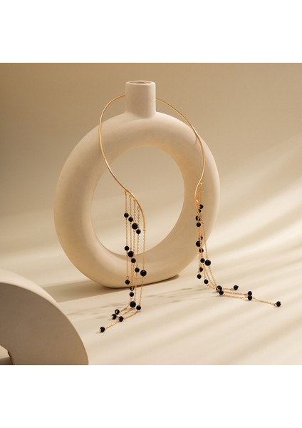 Siyah Etnik Metal Akrilik Uzun Püskül Kolye Yaka Açık Kolye Akşam Yemeği Takı Kadınlar Için Kristal Siyah Inciler Açık Gerdanlık Kolye (Yurt Dışından) fırsatları