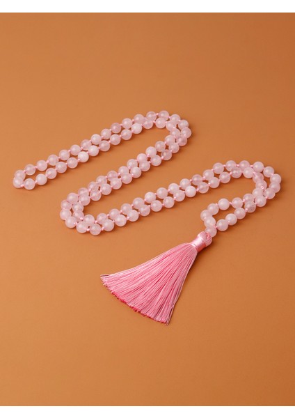 8mm Oaiite 8 mm Doğal Taş Gül Kuvars Düğümlü Boncuk Mala Kolye Buda Charms ile Japamala 108 Boncuk Taş Kolye Kadınlar Için (Yurt Dışından)