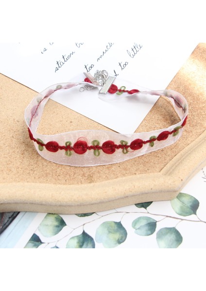 XL704 Çiçek Dantel Kenar Boyun Klavikula Zinciri Kadın Moda Mizaç Süper Peri Tatlı Nakış Kırmızı Gerdanlık Kolye Kız Aksesuarları (Yurt Dışından) modelleri