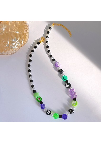 No.1 Boyutu Kore Charms Boncuk Ayı Zar Yin Yang Gülen Kolye Kadınlar Için Vintage Harajuku Moda Kolye 90 S Estetik Hediye Y2K Takı (Yurt Dışından) fiyatları