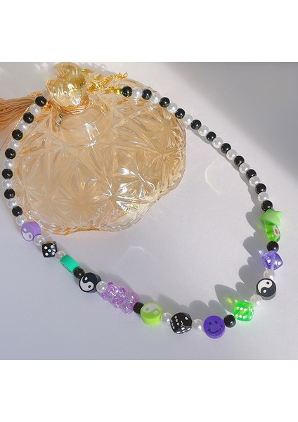 No.1 Boyutu Kore Charms Boncuk Ayı Zar Yin Yang Gülen Kolye Kadınlar Için Vintage Harajuku Moda Kolye 90 S Estetik Hediye Y2K Takı (Yurt Dışından) fırsatları