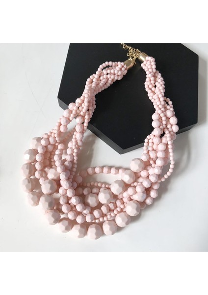 Pembe Sarı Koyu Kırmızı Açıklamalı Akrilik Boncuk Örgülü Gerdanlık Kolye (Yurt Dışından)