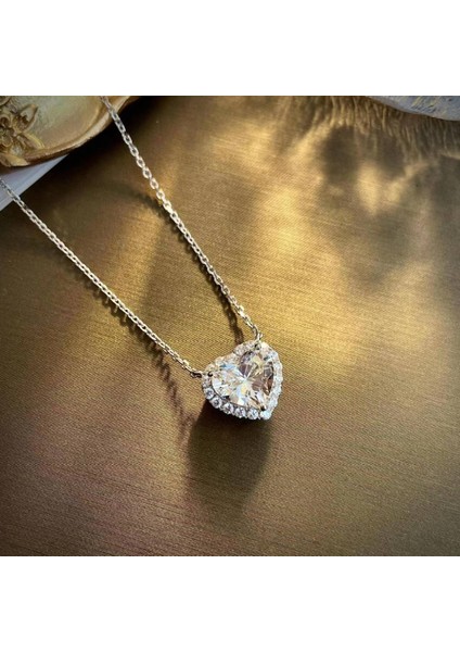 XL374-G El Yapımı Kalp Şekilli 2 Karat Mozanit Kolye Narin Glamour Düğün Kolye Kolye Bayanlar Parti Kolye Takı Hediye (Yurt Dışından)