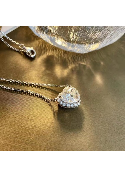 XL374-G El Yapımı Kalp Şekilli 2 Karat Mozanit Kolye Narin Glamour Düğün Kolye Kolye Bayanlar Parti Kolye Takı Hediye (Yurt Dışından)
