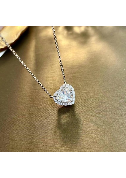 XL374-G El Yapımı Kalp Şekilli 2 Karat Mozanit Kolye Narin Glamour Düğün Kolye Kolye Bayanlar Parti Kolye Takı Hediye (Yurt Dışından)
