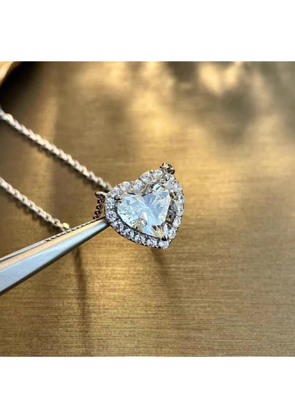 XL374-G El Yapımı Kalp Şekilli 2 Karat Mozanit Kolye Narin Glamour Düğün Kolye Kolye Bayanlar Parti Kolye Takı Hediye (Yurt Dışından)