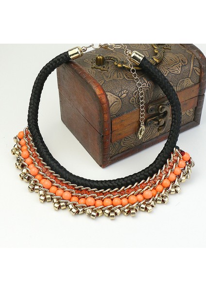Turuncu Vintage Etnik Çingene Turuncu Boncuk Hint Kolye Collare Bayan Bildirimi Takı Siyah Kolye Kolye (Yurt Dışından) fırsatları