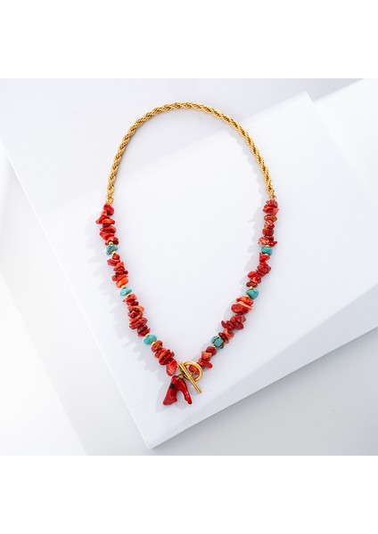MSN-2021081206-S Kırmızı Mercan Boyalı Moda Bohemia Kolye Kadınlar Için Moda Gevşek Boncuklu Takı Yapımı Için Standı Dize Boncuklu Kolye (Yurt Dışından)