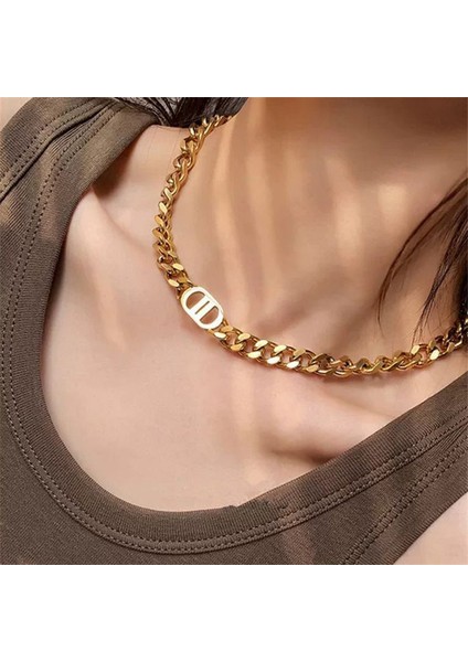 Altın Trendy Punk Altın Metal Zincirler D Harf Kolye Kadınlar Için Gerdanlık Parti Hediyeler Lüks Tasarımcı Kolye (Yurt Dışından)