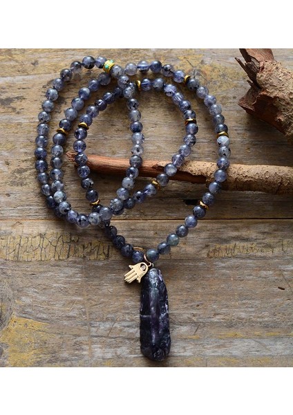 108 Boncuk Mala Manevi Kadın Tellerinin Kordiyerit Enerji Dengesi Kolye Doğal Taş Hamsa Charm Meditasyon Kolye Takı (Yurt Dışından) fiyatları
