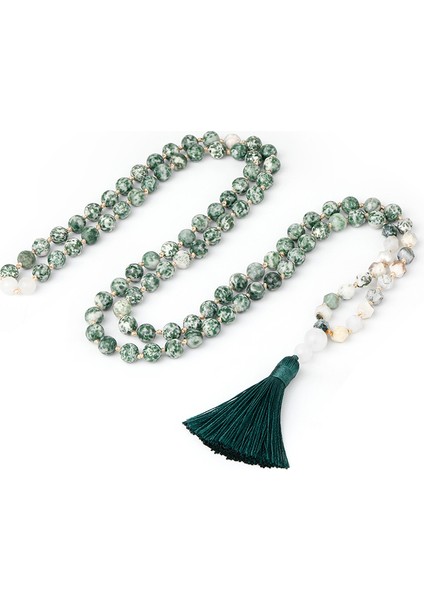S-N0182 Oaııte 8 mm Doğal Taş Yosun Akik 108 Boncuk Mala Kolye Kadın Erkek Japamala Tespih Meditasyon Yoga Ruhu Moda Takı (Yurt Dışından)
