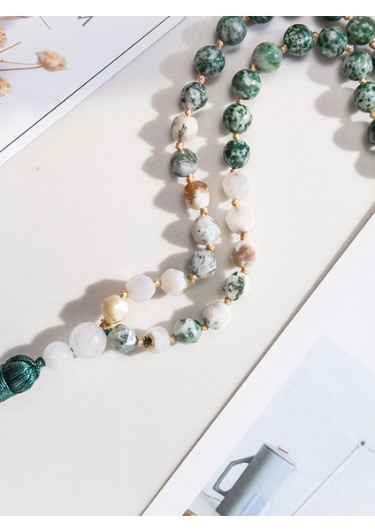 S-N0182 Oaııte 8 mm Doğal Taş Yosun Akik 108 Boncuk Mala Kolye Kadın Erkek Japamala Tespih Meditasyon Yoga Ruhu Moda Takı (Yurt Dışından) fırsatları