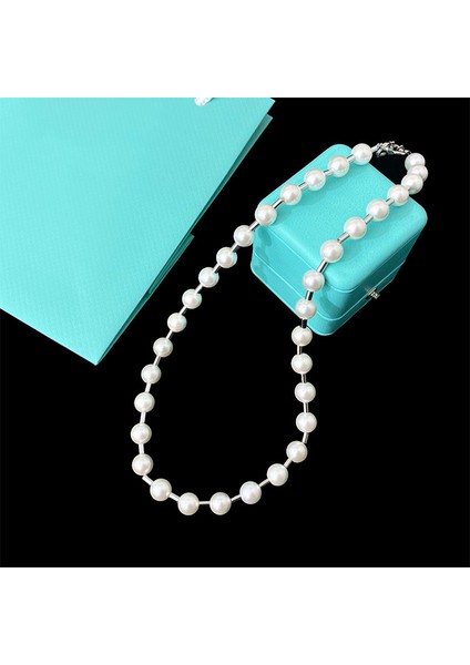 Yüksek Li Gümüş Renk Beyaz Midye Inci Küçük Yuvarlak Tüp Tek Yüzük Kolye Kadınlar Için Lüks Takı DN082 (Yurt Dışından)