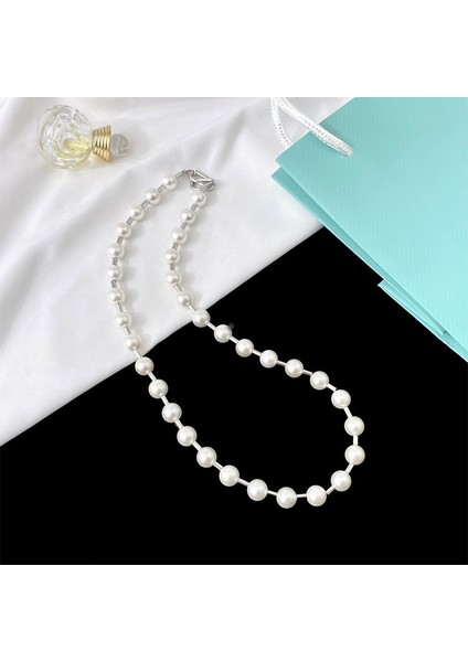 Yüksek Li Gümüş Renk Beyaz Midye Inci Küçük Yuvarlak Tüp Tek Yüzük Kolye Kadınlar Için Lüks Takı DN082 (Yurt Dışından) fırsatları