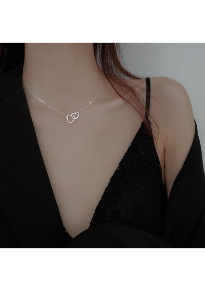 Altın Yeni Aşk Çift Kalp Şeklinde Bağlı Hollow Kolye Kolye Işık Lüks Kadın Klavikula Zinciri (Yurt Dışından) fiyatları
