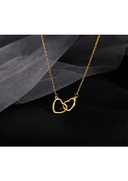 Altın Yeni Aşk Çift Kalp Şeklinde Bağlı Hollow Kolye Kolye Işık Lüks Kadın Klavikula Zinciri (Yurt Dışından) modelleri