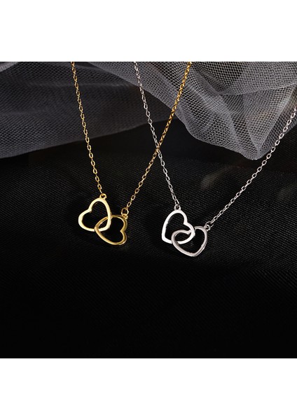 Altın Yeni Aşk Çift Kalp Şeklinde Bağlı Hollow Kolye Kolye Işık Lüks Kadın Klavikula Zinciri (Yurt Dışından) fırsatları