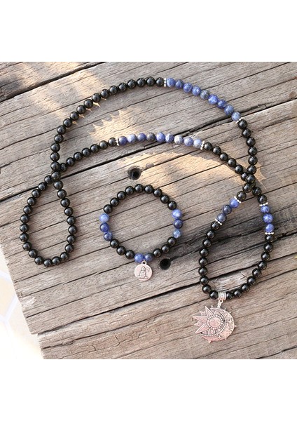 Siyah Stil Altın Rengi 8mm Doğal Taş Boncuk, Siyah Oniks, Sodalit, Güneş ve Ay, Japamala Setleri, Manevi Takı, Meditasyon, Ilham Verici, 108 Mala Boncuk (Yurt Dışından) fiyatları