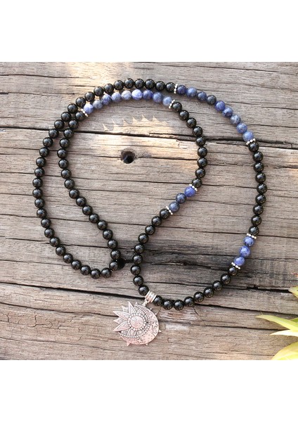 Siyah Stil Altın Rengi 8mm Doğal Taş Boncuk, Siyah Oniks, Sodalit, Güneş ve Ay, Japamala Setleri, Manevi Takı, Meditasyon, Ilham Verici, 108 Mala Boncuk (Yurt Dışından) modelleri
