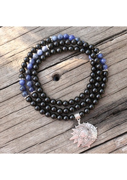 Siyah Stil Altın Rengi 8mm Doğal Taş Boncuk, Siyah Oniks, Sodalit, Güneş ve Ay, Japamala Setleri, Manevi Takı, Meditasyon, Ilham Verici, 108 Mala Boncuk (Yurt Dışından) fırsatları