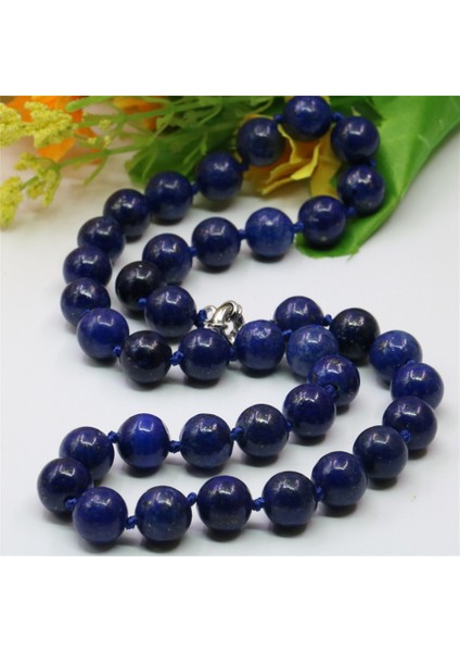 Mavi Stil 8 mm Vintage Moda Doğal Mavi Lapis Lazuli Taş Yuvarlak Boncuk mm Halat Zincir Kadın Takı Kolye Hediye Y757 (Yurt Dışından)