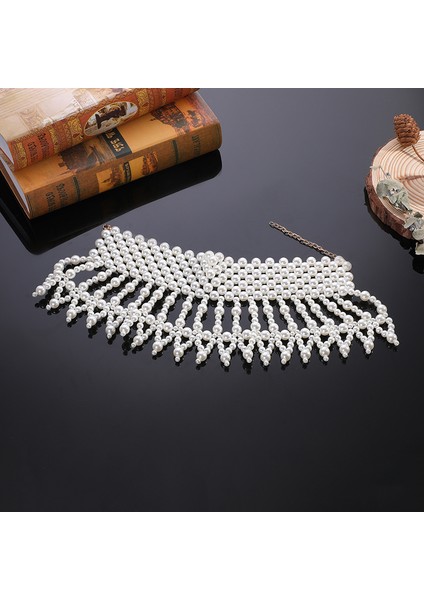 BEYAZ03 Moda Kolye Inci Gelinlik Omuz Zinciri Aksesuarları Kadınlar Takı Için El Yapımı Boncuk Tasarımı (Yurt Dışından)