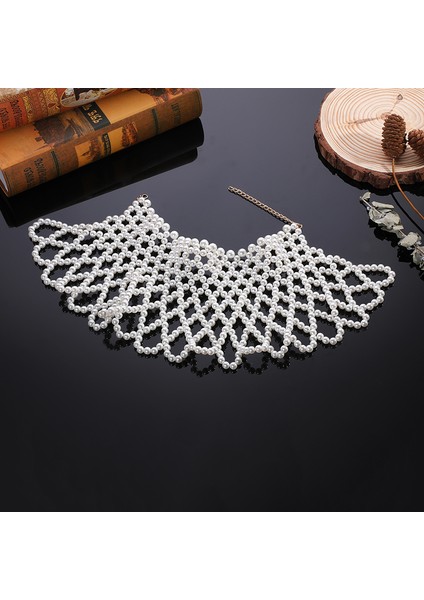 BEYAZ03 Moda Kolye Inci Gelinlik Omuz Zinciri Aksesuarları Kadınlar Takı Için El Yapımı Boncuk Tasarımı (Yurt Dışından) fırsatları