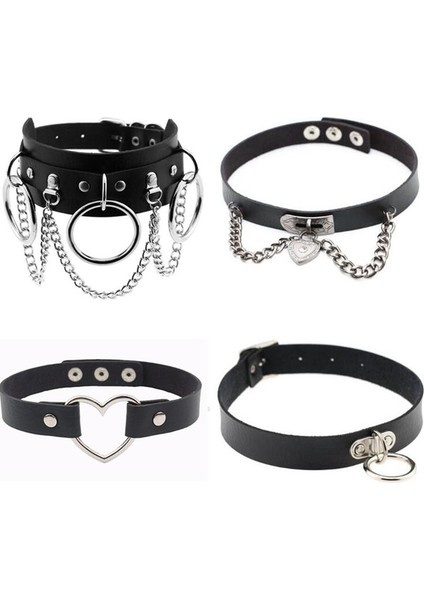 Renk Huımıao Gotik Pu Deri Gerdanlık Yaka Kolye Punk Rock Perçin Damızlık Pentagram Heksagram El Yapımı Kadın Vintage Takı (Yurt Dışından)