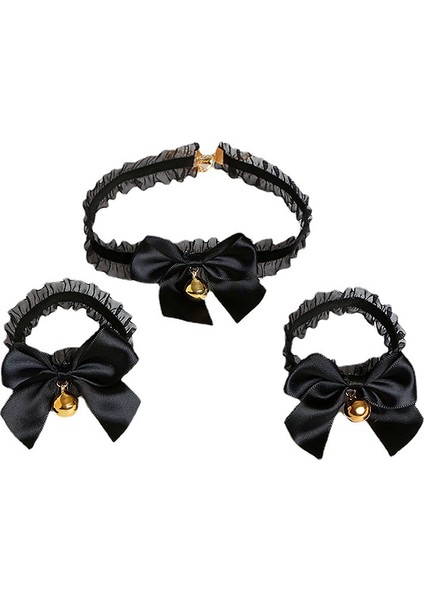 Pembe-3 Adet Hizmetçi Lolita Kız Kolye Dantel Yay Çan Yaka Bilezik Kuyruk Seti Cosplay Kostüm Kolye (Yurt Dışından) fiyatları