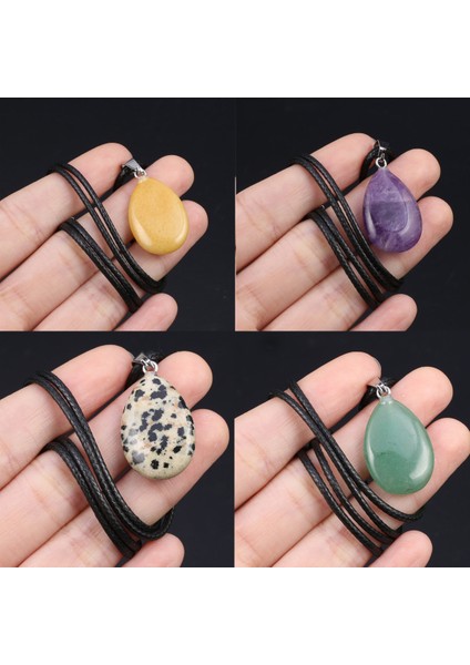16X24MM-50CM Stili Ametistler Deri Halat Zincir Doğal Taş Ametist Yeşil Aventurin Turkuaz Yeşim Damlacık Şekli Kolye Kolye Charm Takı Hediye (Yurt Dışından) fiyatları