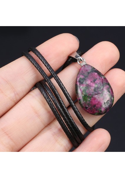 16X24MM-50CM Stili Ametistler Deri Halat Zincir Doğal Taş Ametist Yeşil Aventurin Turkuaz Yeşim Damlacık Şekli Kolye Kolye Charm Takı Hediye (Yurt Dışından) modelleri