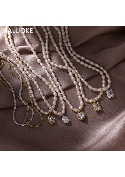 Kalp Xıaluoke Moda Geometri Dikdörtgen Kalp Kolye Kolye Kadınlar Için Retro Zarif Kristal Cam Tatlı Su Incileri Kolye (Yurt Dışından) fiyatları