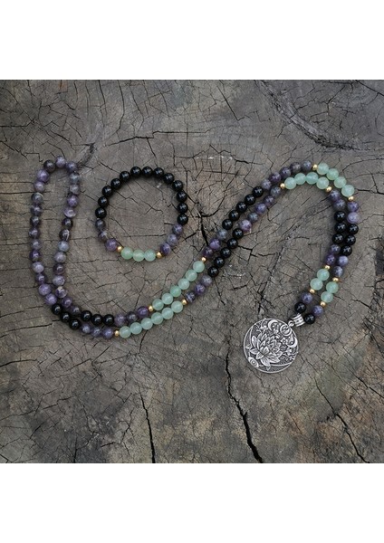 Altın Rengi 8mm Ametist, Yeşil Aventurin Japa Mala Seti, Lotus, Meditasyon Mala, Namaste Yoga Takı, Budist Mala Tespih, 108 Mala Boncuk (Yurt Dışından) fiyatları