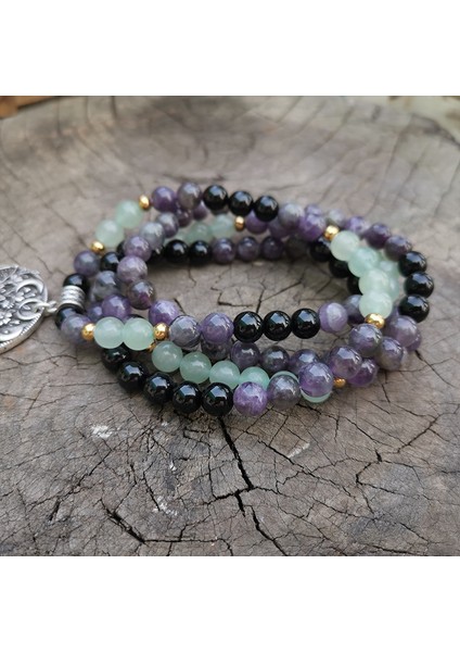 Altın Rengi 8mm Ametist, Yeşil Aventurin Japa Mala Seti, Lotus, Meditasyon Mala, Namaste Yoga Takı, Budist Mala Tespih, 108 Mala Boncuk (Yurt Dışından) modelleri