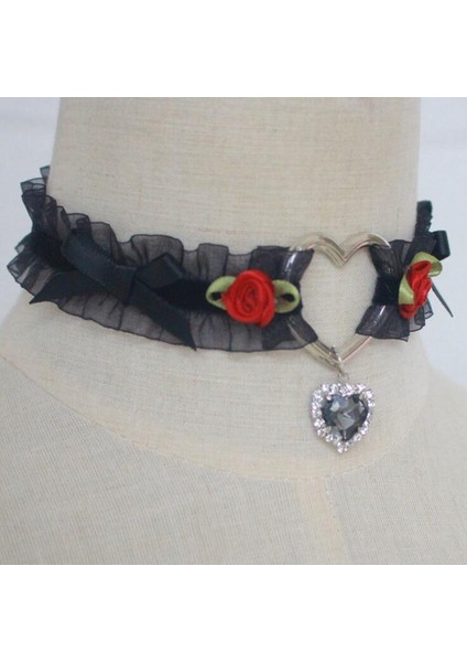 Kırmızı Kahverengi Harajuku Gotik Dantel Gerdanlık Kolye Lolita Kız Kalp Yumuşak Yay Gül Retro Bayan Kawaii Kolye Takı Vintage Aksesuarları (Yurt Dışından) fiyatları