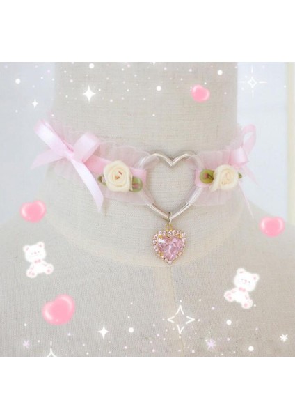 Kırmızı Kahverengi Harajuku Gotik Dantel Gerdanlık Kolye Lolita Kız Kalp Yumuşak Yay Gül Retro Bayan Kawaii Kolye Takı Vintage Aksesuarları (Yurt Dışından) modelleri