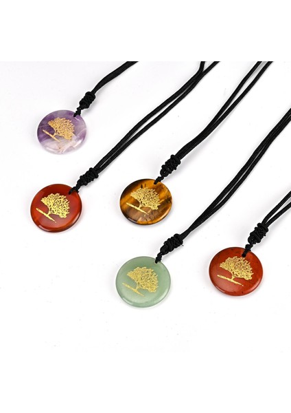 No.5 Boyutu Doğal Taşlar Hayat Ağacı Kolye Şifa Reiki Kristal Ametist Çakra Yuvarlak Oyulmuş Taş Charms Kolye Takı Yapımı Için (Yurt Dışından)