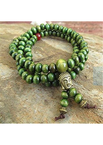 6 mm Yeşil Sandal Ağacı Ahşap Boncuk 108 Boncuk Bileklik Dua Ruyihot Yoga Sutra Korusun Şifa Keşiş Şanslı Manşet Mala (Yurt Dışından)