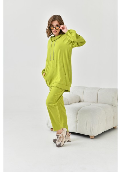 Kadın Kapişonlu Taş Detay Takım Olive fiyatları