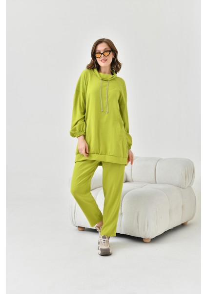 Kadın Kapişonlu Taş Detay Takım Olive fırsatları