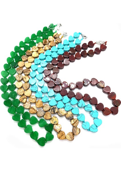 45CM Tarzı B Doğal Taş Boncuk Kolye Malakit Unakite Redstone Kalp Takılar Yoga Reiki Şifa Çakra Kaplan Gözü Takı Kadın Kolye (Yurt Dışından) fırsatları