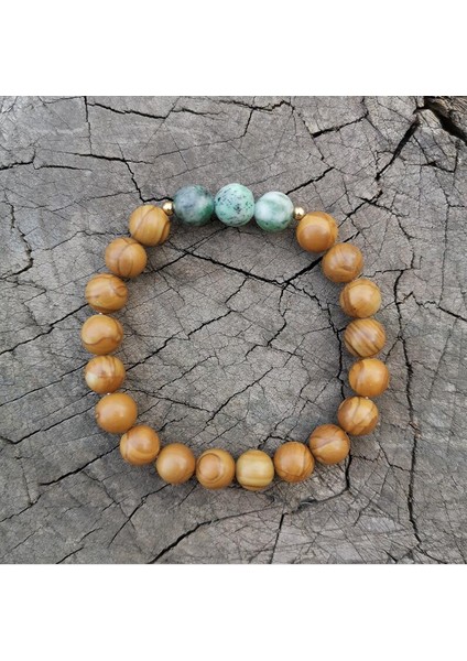Altın Rengi 8mm Ahşap Tahıl Kumtaşı, Qinghai Yeşim Japa Mala Seti, Meditasyon Mala, Namaste Yoga Takı, Budist Mala Namaz Boncuk, 108 Mala Boncuk (Yurt Dışından)