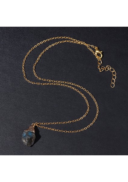 Labradorit Minimalist Şık Kadın Erkek Kolye Doğal Kristal Taş Kolye Boncuk Kolye Narin Güzel Oval Charm Gerdanlık Ins Takı (Yurt Dışından)